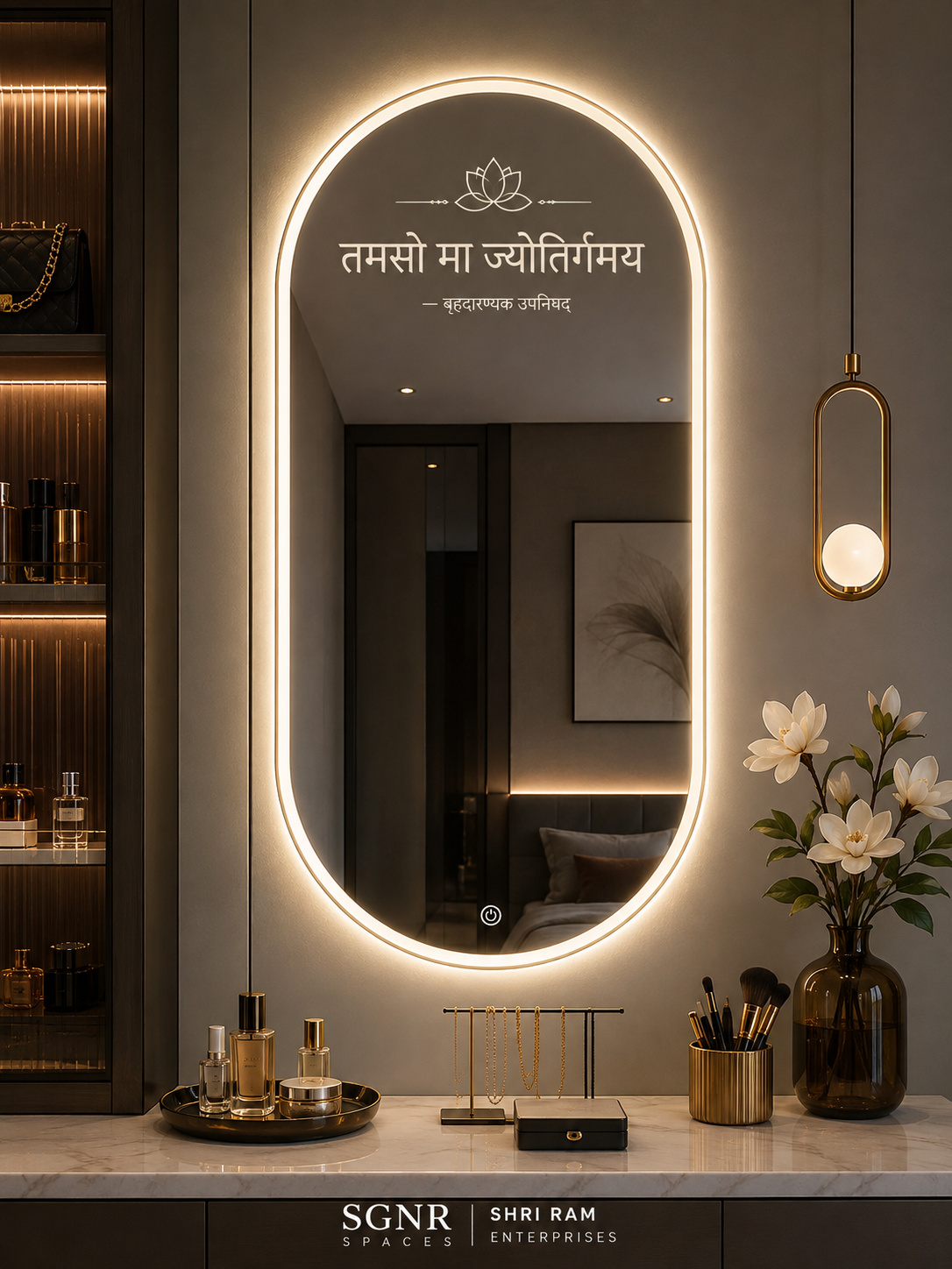 LED mirror, Sanskrit line, Application Idea